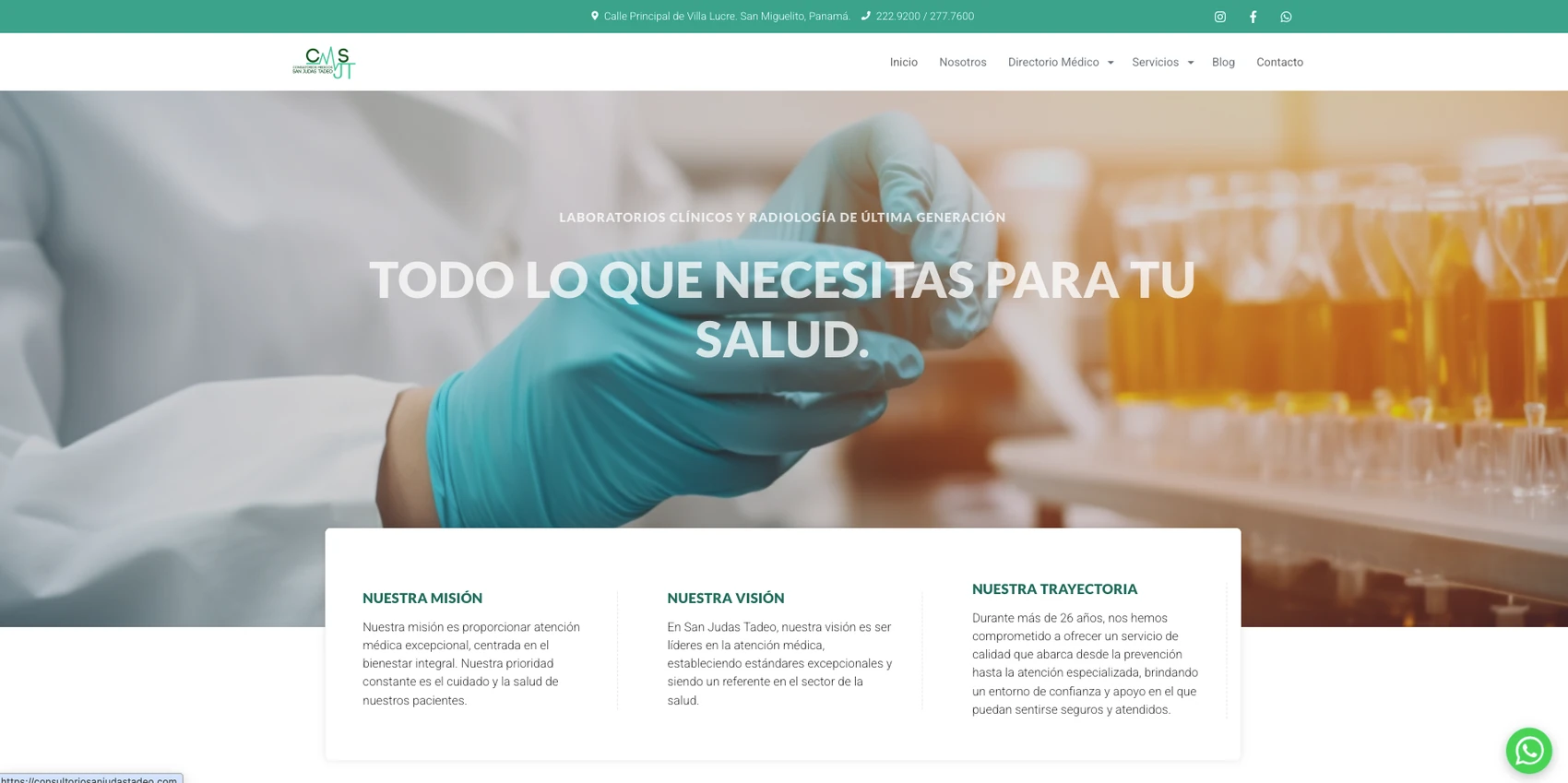 Pantallazo actual de la web de Consultorios Médicos San Judas Tadeo